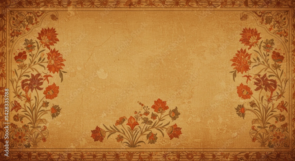 Obraz premium Earthy Tones Softly Aged Mughal Wall Art Traditional Indian Interior Art