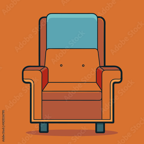 Vector illustration of a stylish armchair with a blue headrest on orange