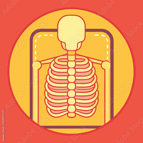 Stylized illustration of a human skeleton viewed within an Xray type image