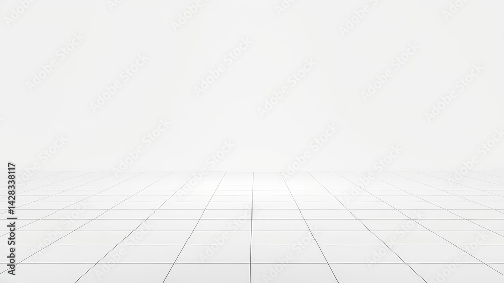Fototapeta premium Minimalist White Room Studio Space Perfect for Product Displaying Grid Floor and White Walls