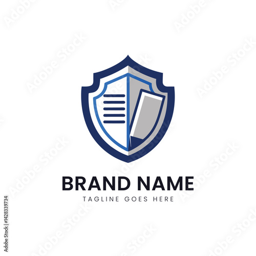 A modern and sleek logo design featuring a shield, symbolizing protection and security. The use of blue tones conveys trust and reliability.