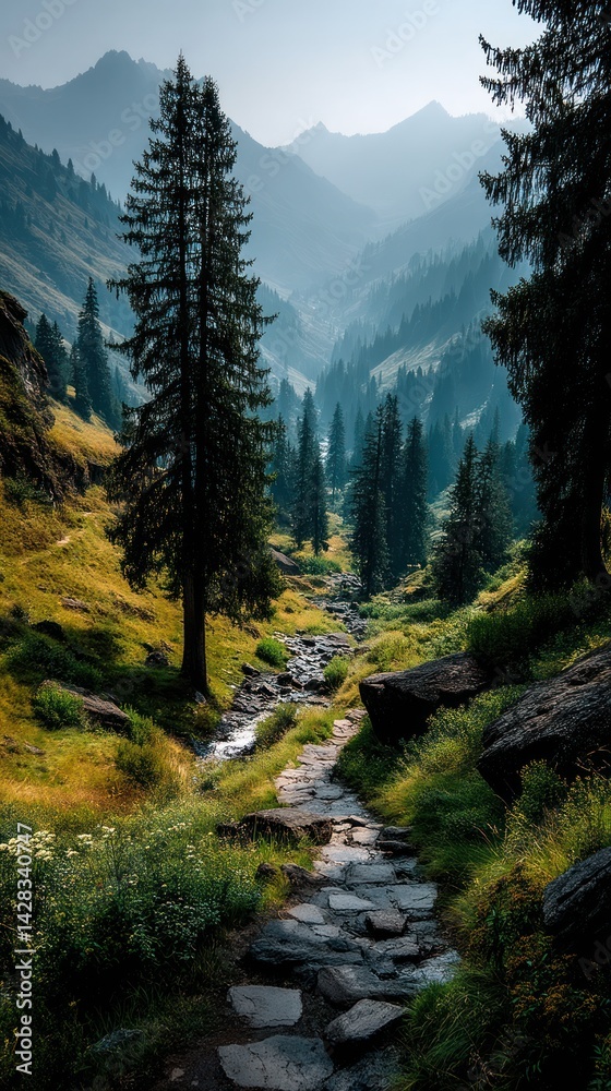 Obraz premium Mountain path through valley (1)