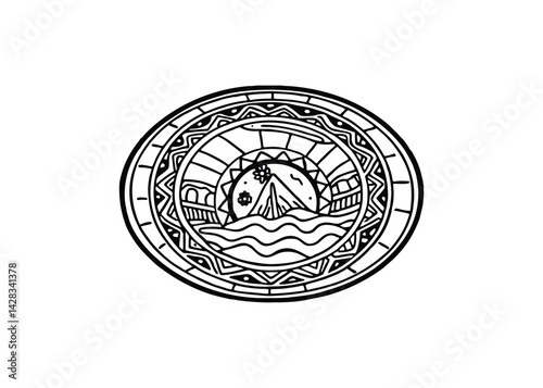 Silhouette of Phaistos disc isolated on a white background