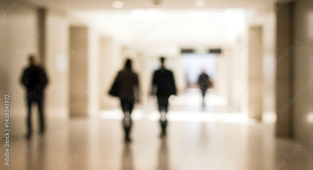 Blurred People Walking in Modern Office Building Corridor Blurred People Walking in Modern Office Building Corridor