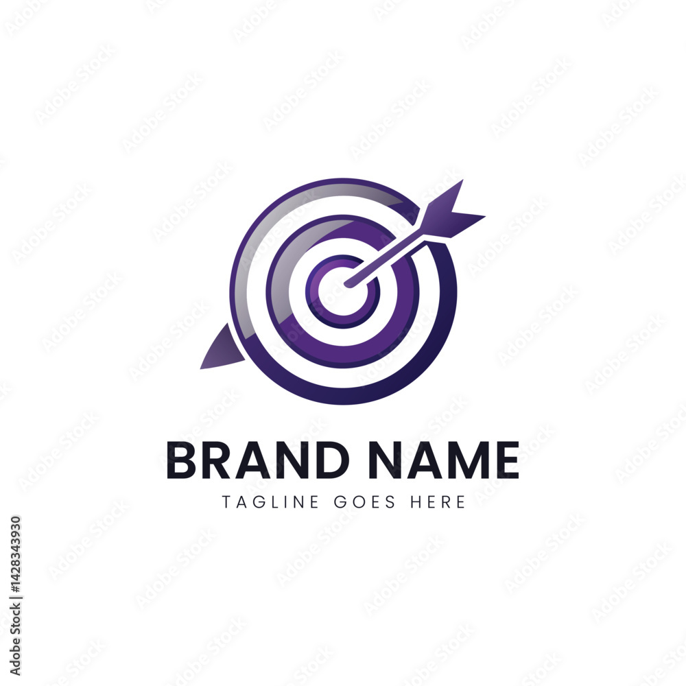 A modern logo design featuring a target with an arrow, showcasing a blend of purple tones. Ideal for branding and marketing purposes. A modern logo design featuring a target with an arrow, showcasing a blend of purple tones. Ideal for branding and marketing purposes.