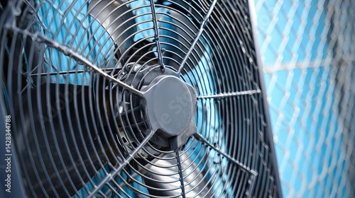 Wallpaper Mural Closeup of AC fan behind metal mesh Blue air conditioning unit for recirculation technology Torontodigital.ca