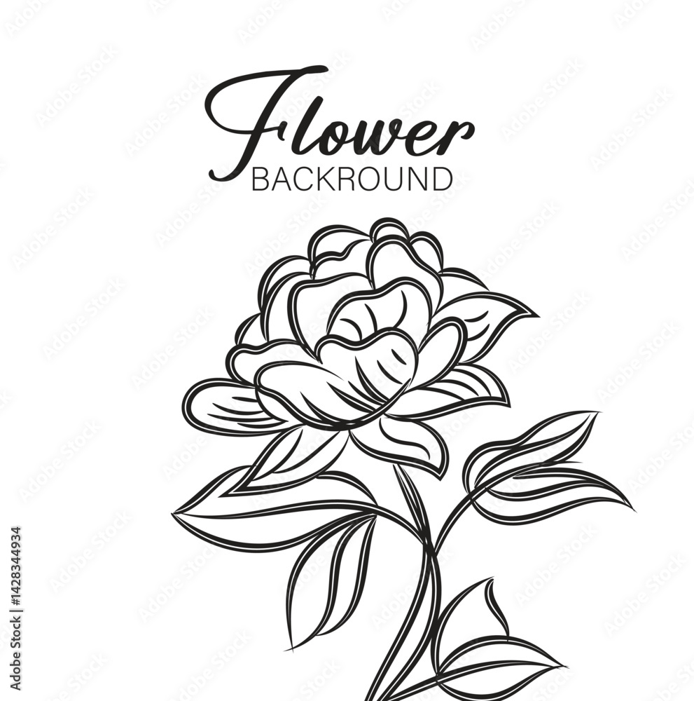 Obraz premium Elegant Black and White Line Art Flower Background Illustration