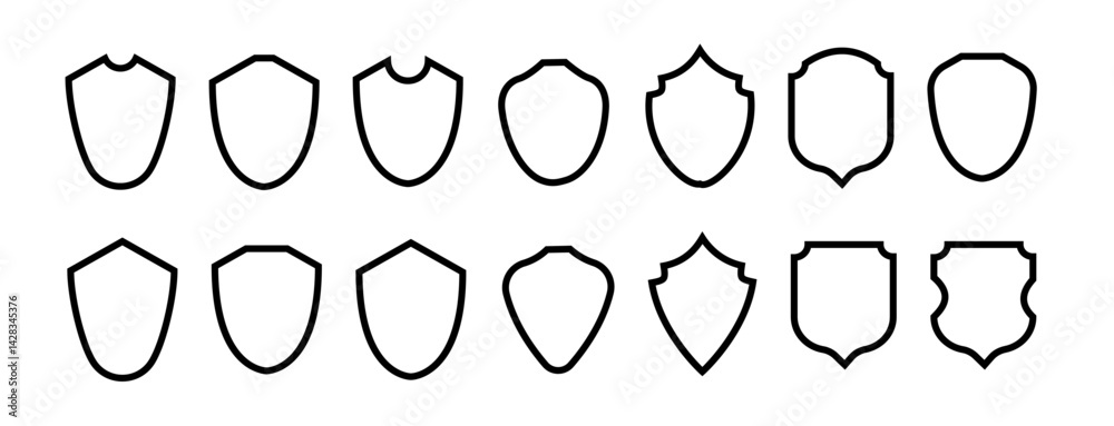 Shield frame set. Collection shield signs. Empty outline icons. Vector Shield frame set. Collection shield signs. Empty outline icons. Vector