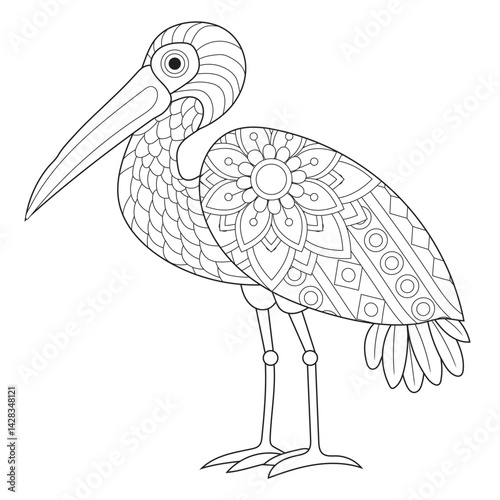 Intricate Bird Line Drawing for Coloring