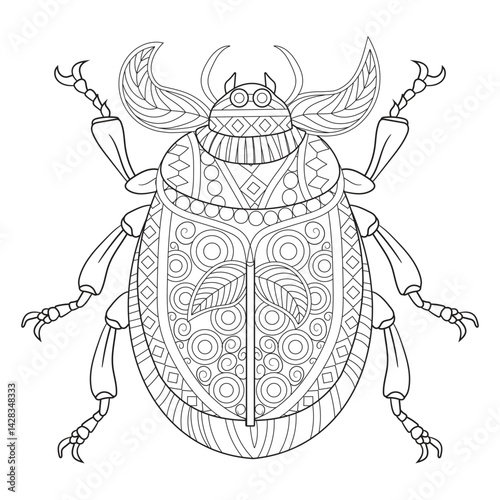 Intricate Beetle Line Art for Coloring