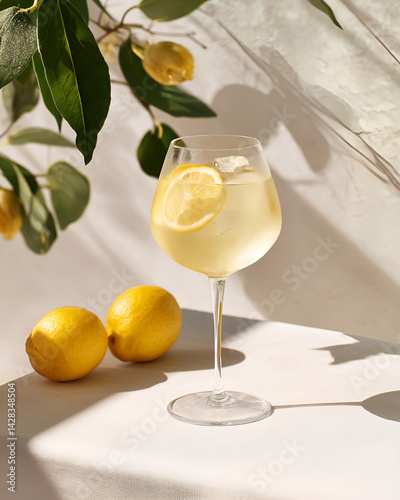 Pale citrus spritz cocktail with lemon slices
