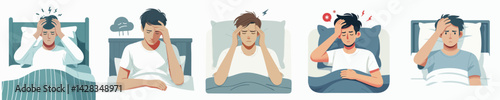 set vector teenager headache lying on bed