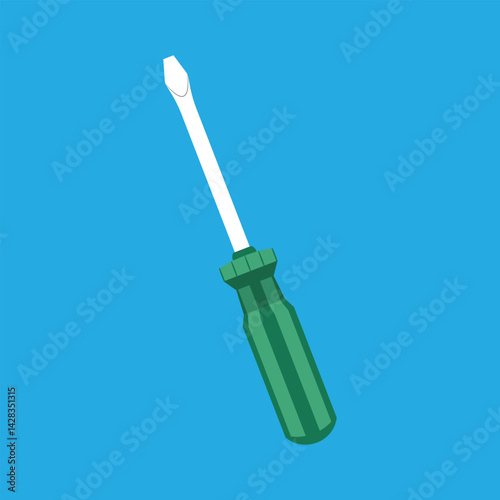 Green Handle Flathead Screwdriver Tool