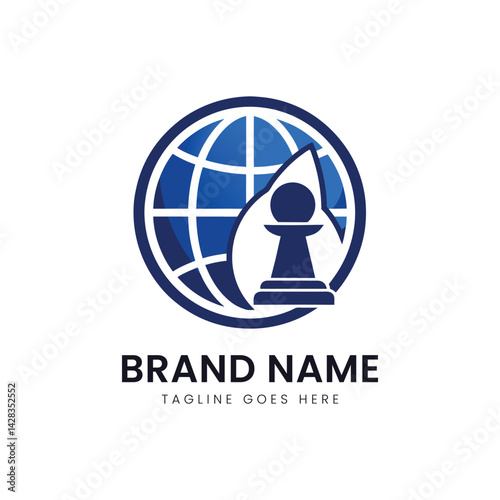 A logo featuring a globe and a chess pawn, symbolizing strategy and global reach. The colors are blue, evoking professionalism and trust.