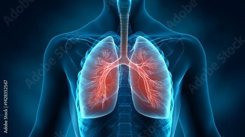 X-ray image of human lungs and body organs anatomy scan for healthcare and diagnostics