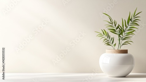 Obraz na płótnie Minimalist plant display on a light beige background w salonie