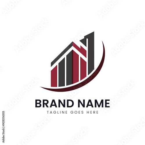 A modern and sleek logo design featuring abstract buildings in bold colors, conveying a sense of growth and professionalism.