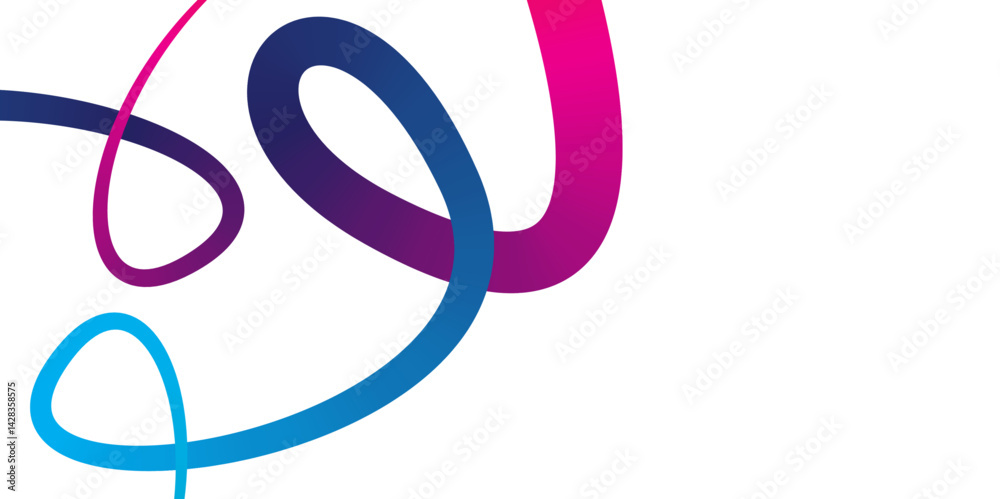 Colorful Abstract Swirl Lines on White Background, Dynamic Gradient Swirl Ribbon Design in Blue and Pink. 