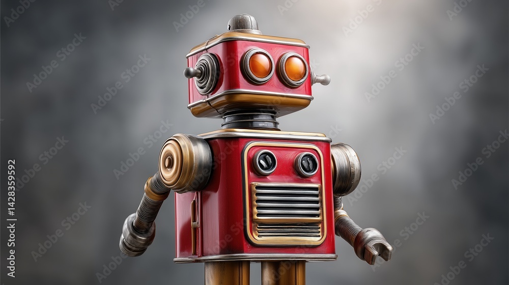 Fototapeta premium Retro toy robot. classic vintage mechanical design with red and silver colors