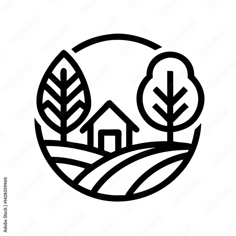 custom made wallpaper toronto digitalHouse and trees icon in black circular farm landscape style