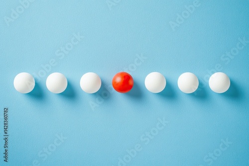 Red sphere among white spheres