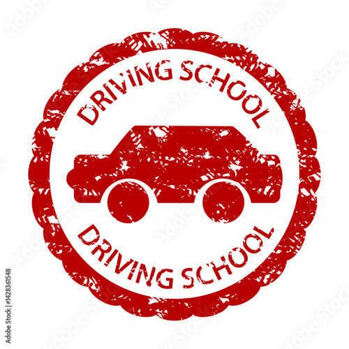Rubber stamp for driving school with car printed, drive auto imprint, course stamp education, rubber symbo driving, automobile car, vector illustration