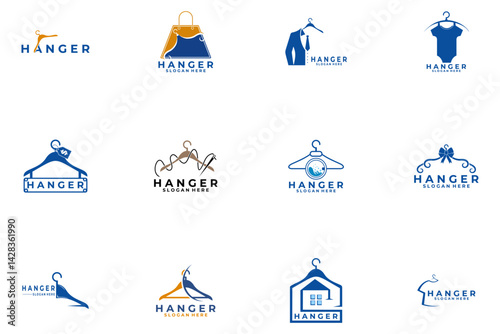 set of hanger logo design icon vector. cloth store logo design vector template