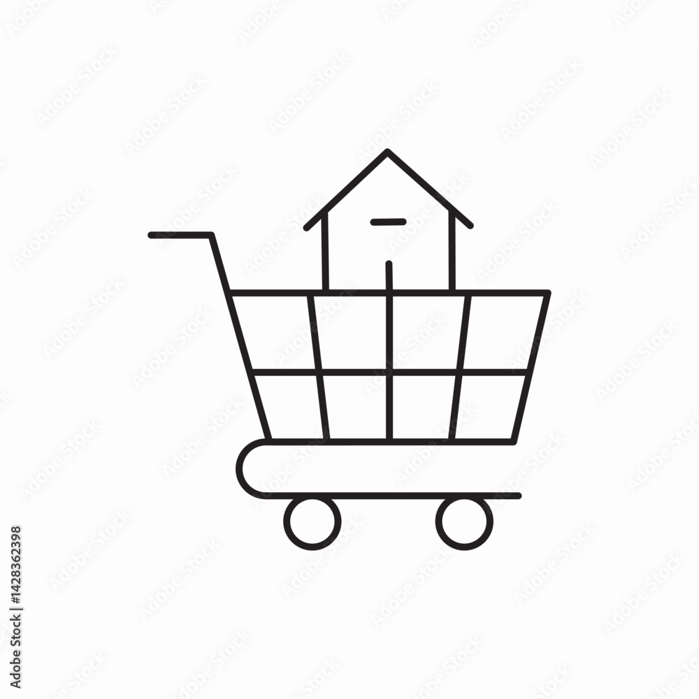 Shopping cart house icon vector sign Shopping cart house icon vector sign
