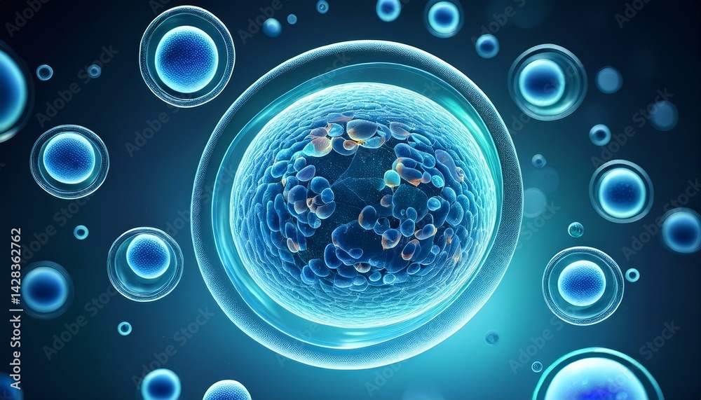 custom made wallpaper toronto digital3d illustration of Single Cell Analysis, stem cells microscope background.