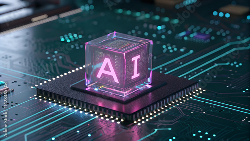 Wallpaper Mural Futuristic AI Chip Technology – Hyperrealistic Neon Circuit Board Illustration Torontodigital.ca