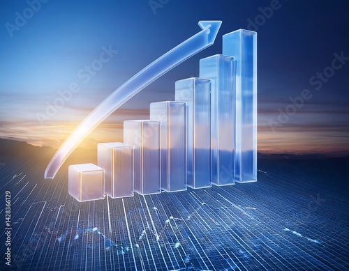 3D Business Chart with Ascending Graph – Concept of Growth and Progress
