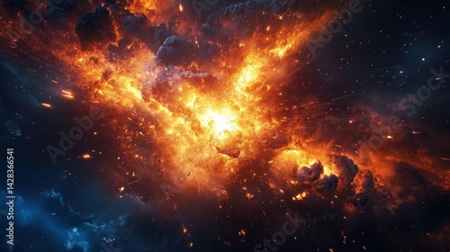 Cosmic explosion, fiery nebula photo