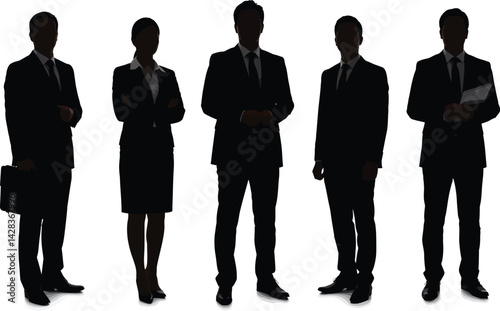 Silhouette of business people team corporate staff group professional workers employees in suits standing
