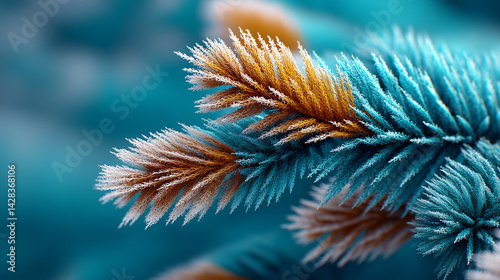 Colorful Frosted Pine Branches In Winter Light