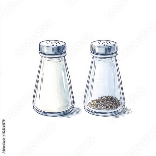 Illustration of a Salt and Pepper Shaker Set Featuring Clean Lines and Soft Colors for Modern Kitchen Decor