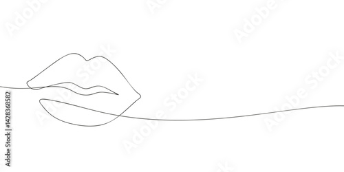 Simple black and white one line drawing of human lips, representing beauty, sensuality, or minimalistic design.