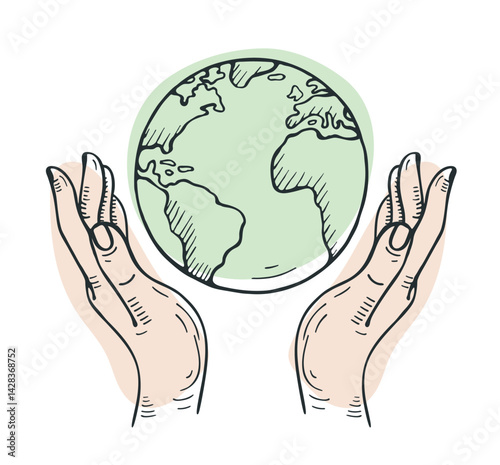 Environmental protection concept. Planet Earth in hands. Vector clipart.