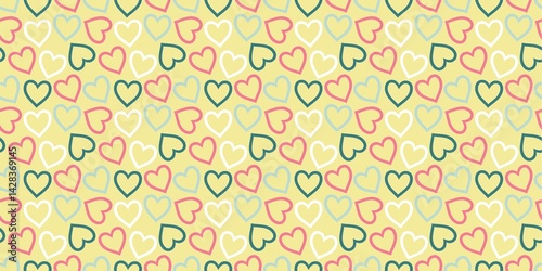 Charming hearts pattern on a pastel yellow background.