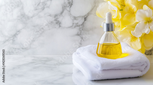 spa still life with yellow flowers