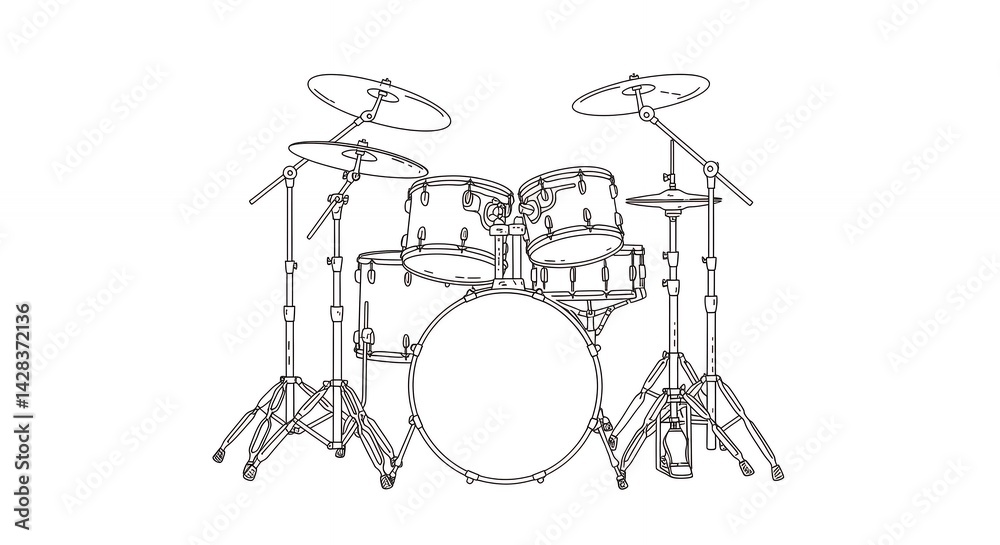 Obraz premium Simple black and white line art drum kit drawing