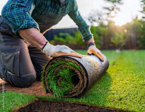 Lawn Sod Installation Preparation – Contractor Prepares Garden Area