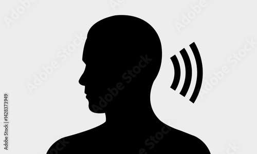 Silhouette of a person listening, audio icon.