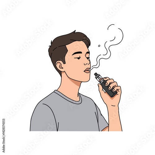 Young Man Vaping E-Cigarette Illustration