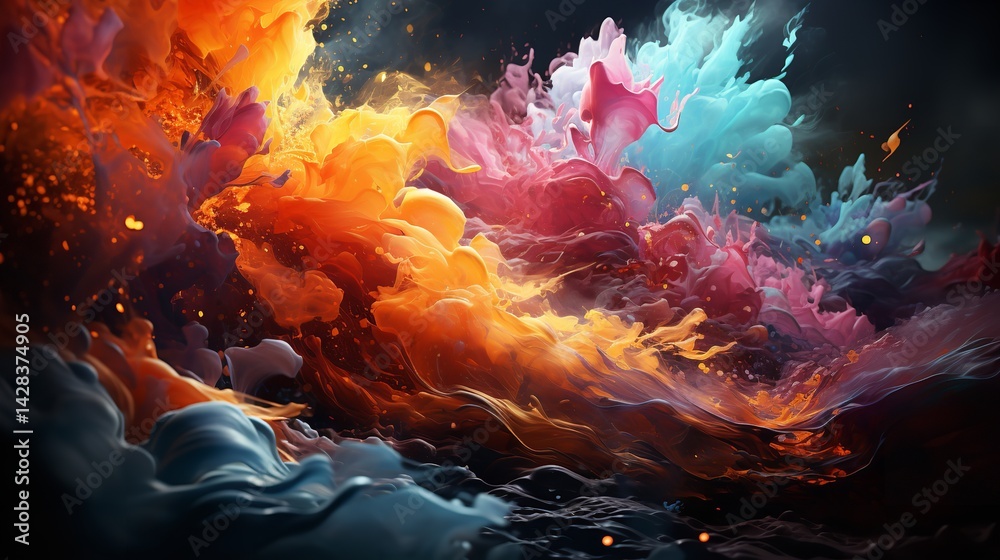 Fototapeta premium Emotional Storm an expressionist abstraction of nature in vibrant colors and bru, generative IA
