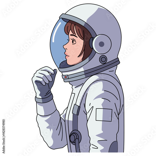 young female astronaut science space flat color vector illustration template design