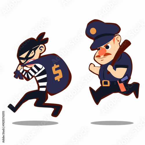 funny police character chasing thief who tries to escape