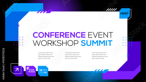 Futuristic Technology Conference Event Invitation Template. Modern Abstract Geometric Design for Flyer, Poster,  Website. Editable. Vector Illustration