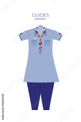 Flat Vector Illustration of  Girl Scout Uniform on White Background