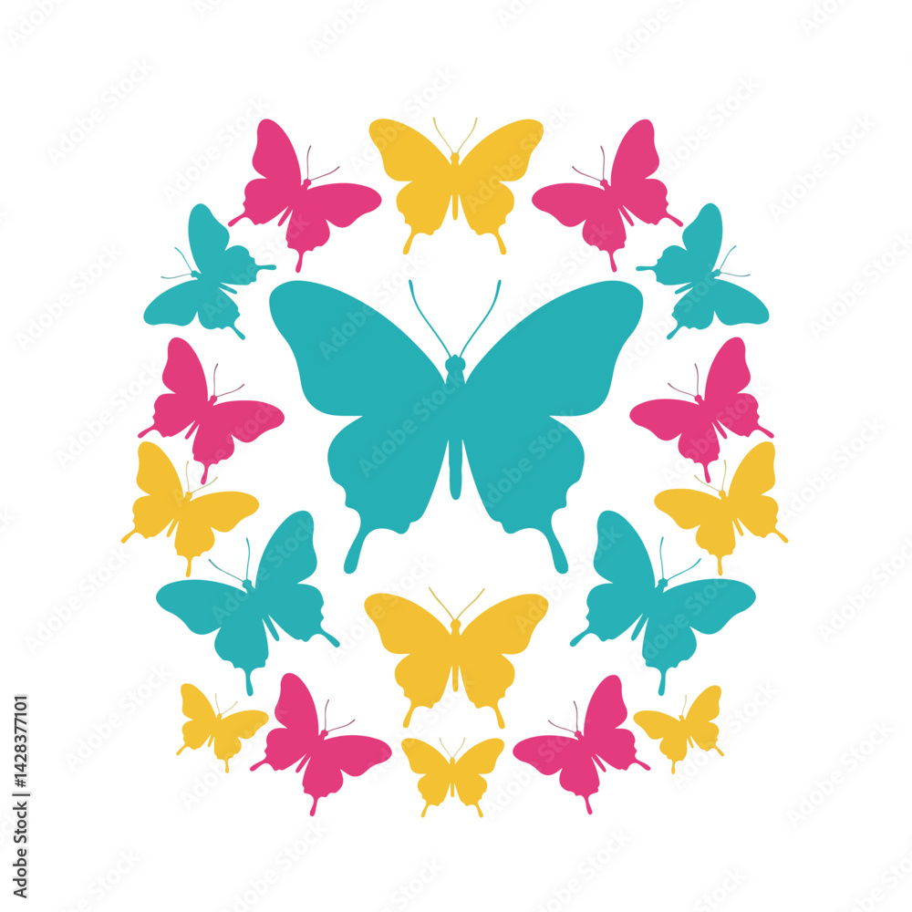 Colorful Butterfly Silhouette Circle Pattern Colorful Butterfly Silhouette Circle Pattern