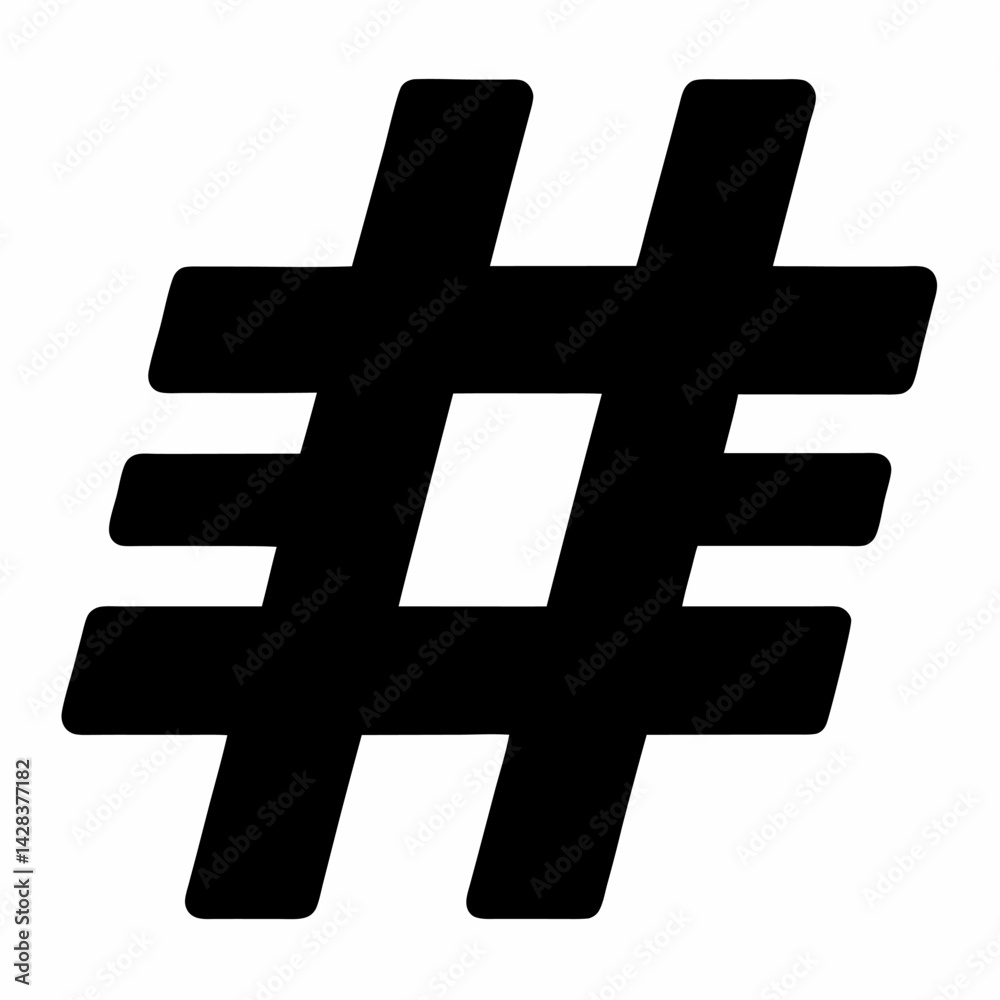 Obraz premium Black hashtag icon on white background.